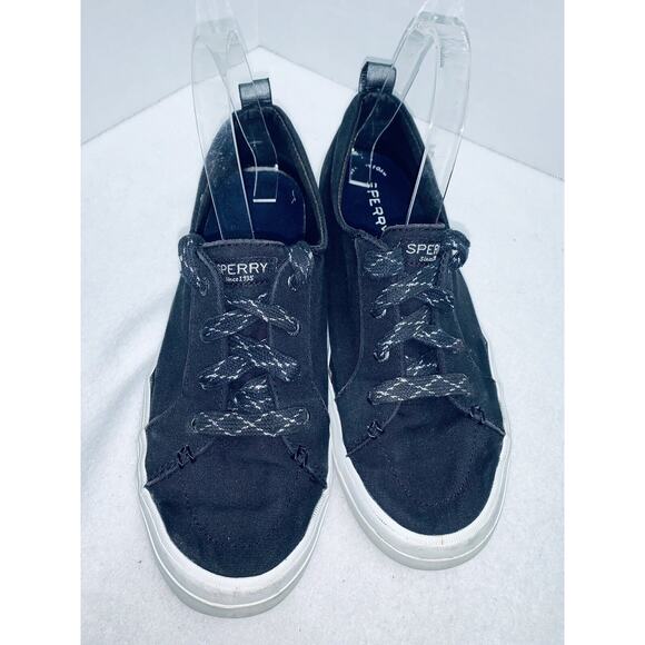 Womens 9 Sperry Canvas Sneakers  Shoes Black Memory Foam Insoles Top Sider Bling - Picture 7 of 13
